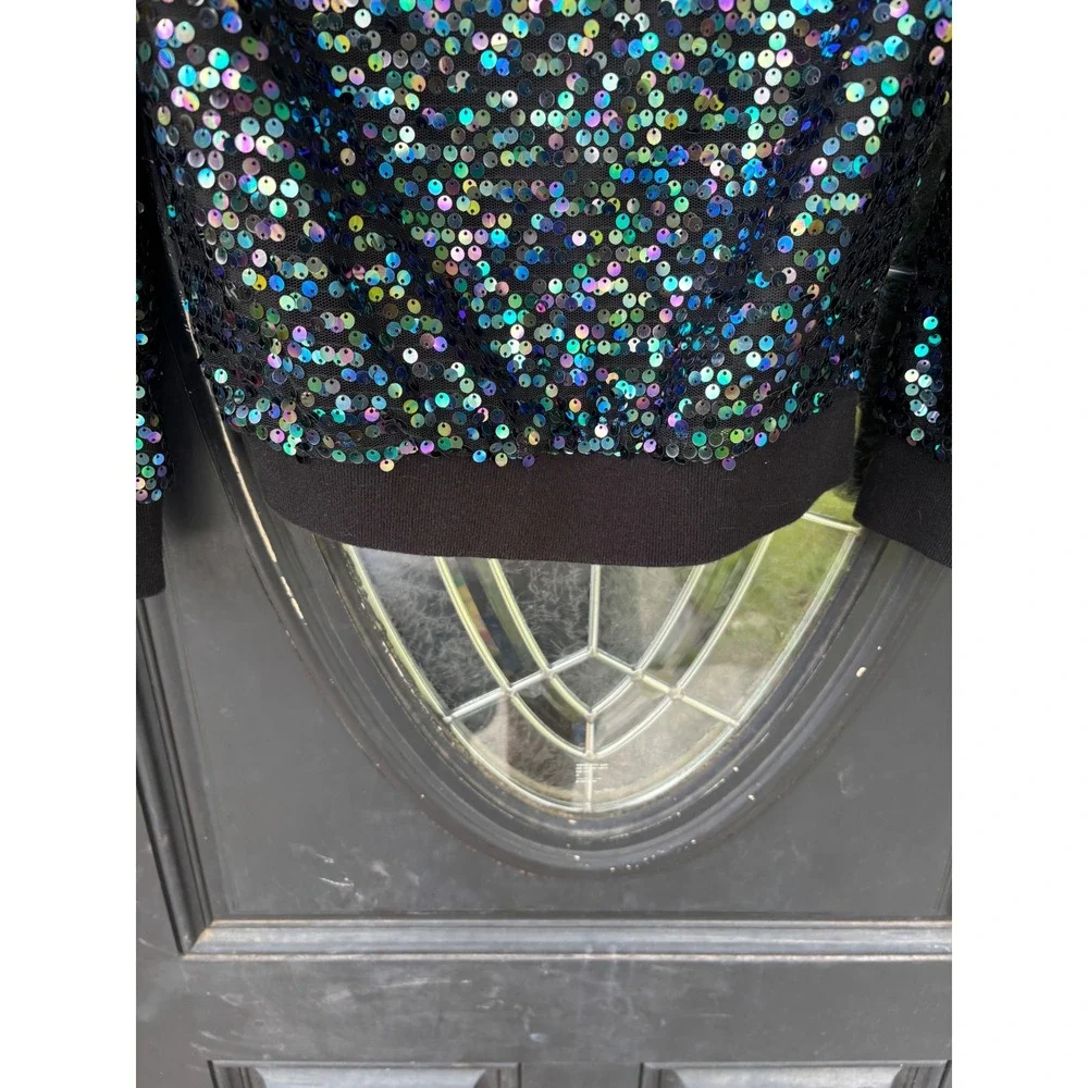 D-Signed Disney‎ Girls Iridescent Sequin Bomber Jacket Hooded Zip Up Black Med M